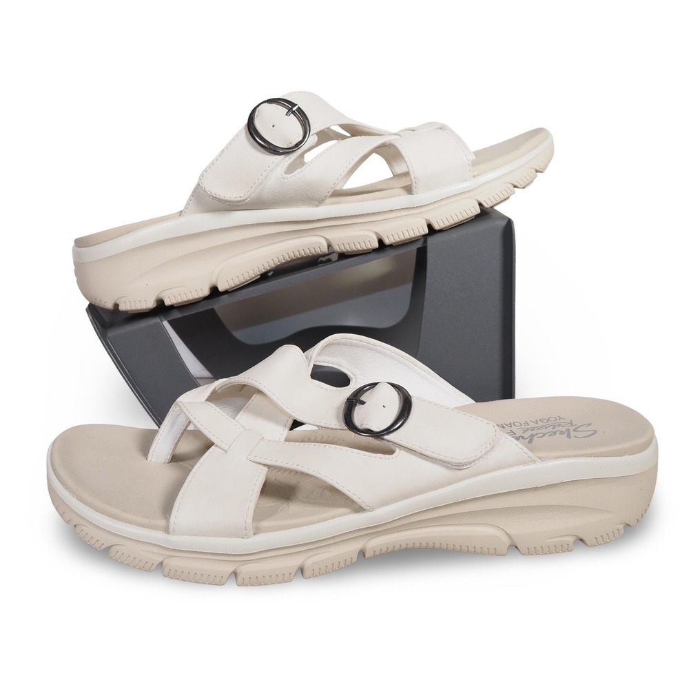Skechers Easy Going Sundown Vegan Sandals Womens 11 White 163430 Relaxed Fit